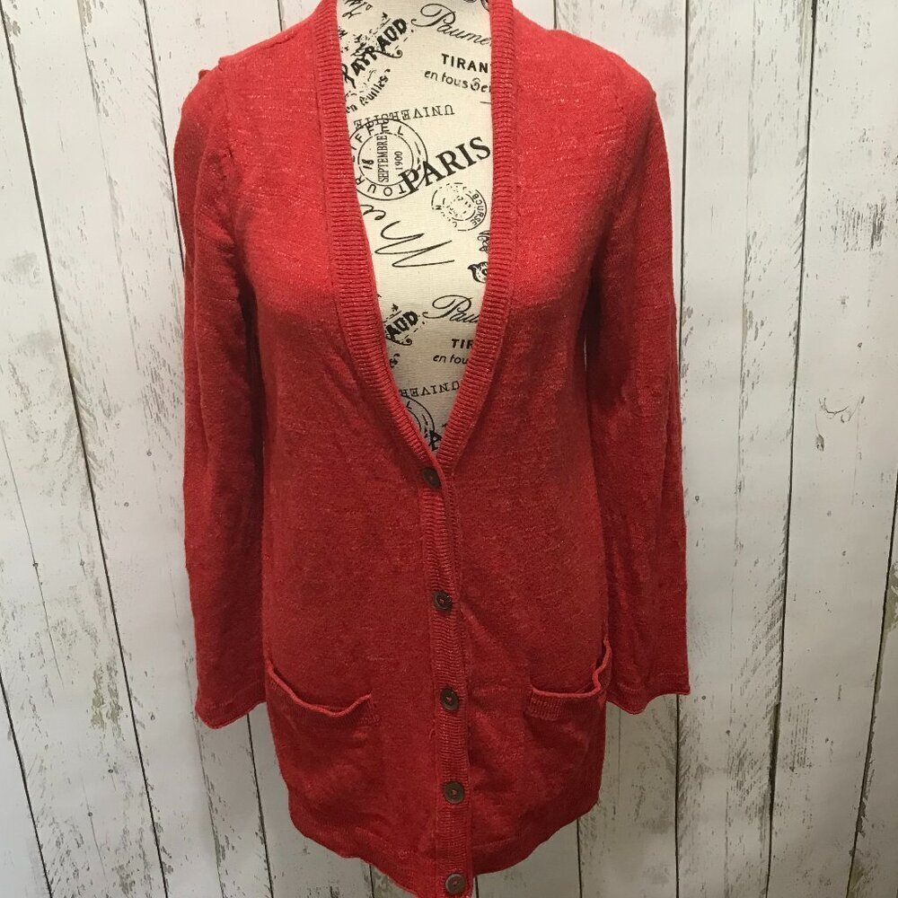 Women's Eddie Bauer Cardigan 100% Cotton Soft red with white flecks, SIze Medium